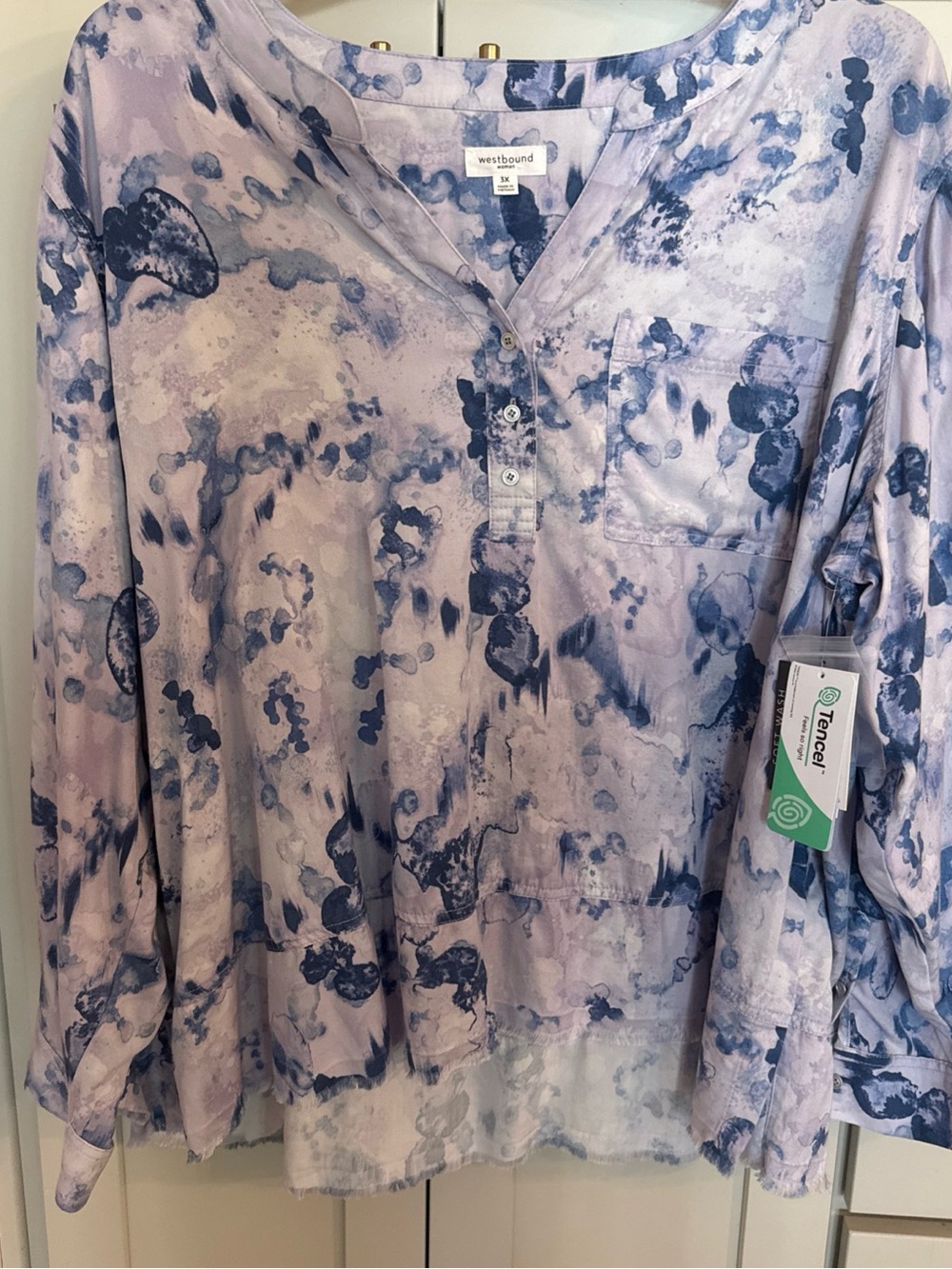 NEW Westbound Women’s 3X Purple Blue  Watercolor Tencel Blouse Top NWT